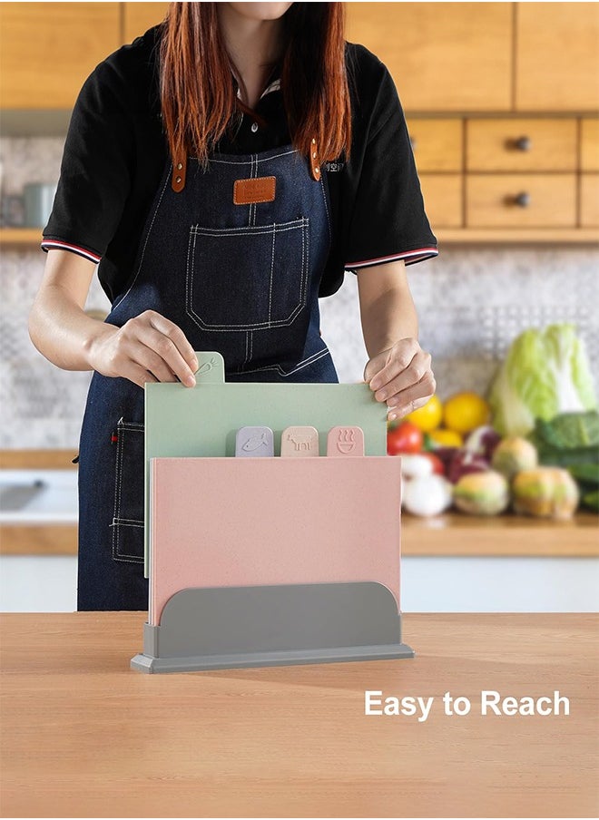 Occuwzz Kitchen Cutting Board Set Plastic Cutting Board Set Color Coded Cutting Board Set Set of 4 with Storage Rack Made of Straw Preventing Cross Contamination of Different Foods  - Image 4