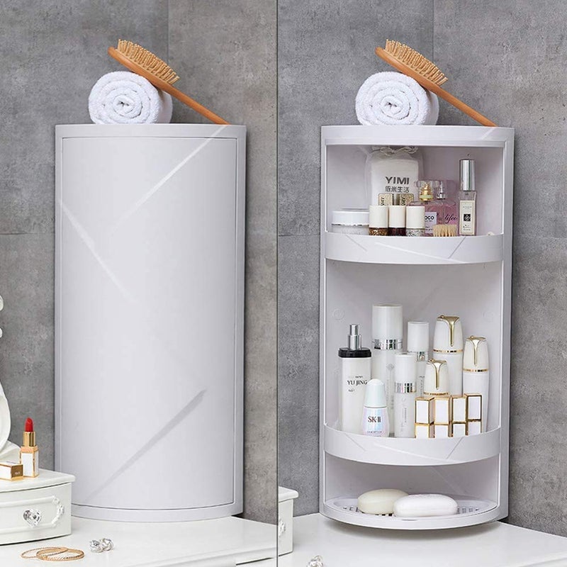 Olpad Bathroom Storage Corner Vanity Cabinet Space Saver Rotating Organizer 3Tiered Storage Cabinet Countertop Storage or Wall Shelf White Corner Shelf Hidden Storage Rack - Image 2