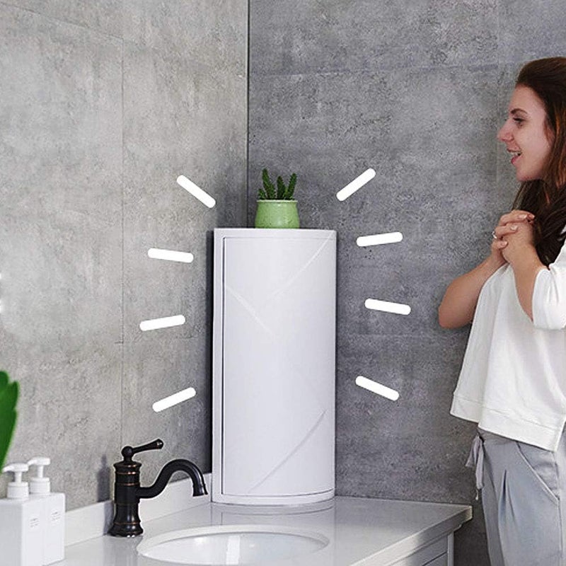 Olpad Bathroom Storage Corner Vanity Cabinet Space Saver Rotating Organizer 3Tiered Storage Cabinet Countertop Storage or Wall Shelf White Corner Shelf Hidden Storage Rack - Image 4
