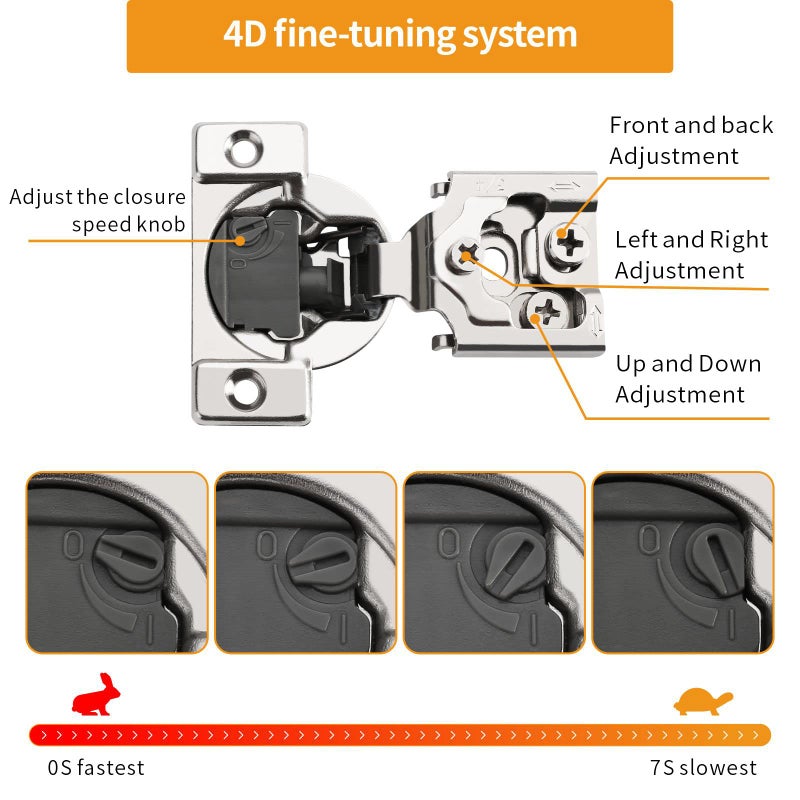Chibery 10 Pack 3/4" Overlay 4D Soft Close Concealed Hinges for Face Frame Door, Adjustable Closing Speed, Smooth Slow Self Close Hinges, Satin Nickel, 105Â° Open Angle Stainless Steel Cabinet Hinges - Image 2