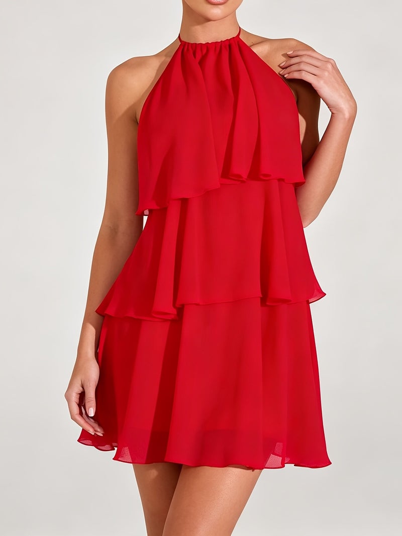 Lotus Leaf Layered Chiffon Mini Dress, Suitable for Daily Wear, Night Out, Nightclubs, Parties, Reunions, Cocktail Parties, Pool Parties, Back to Season, Uniforms, Vacation Dresses, Balle... - Image 4