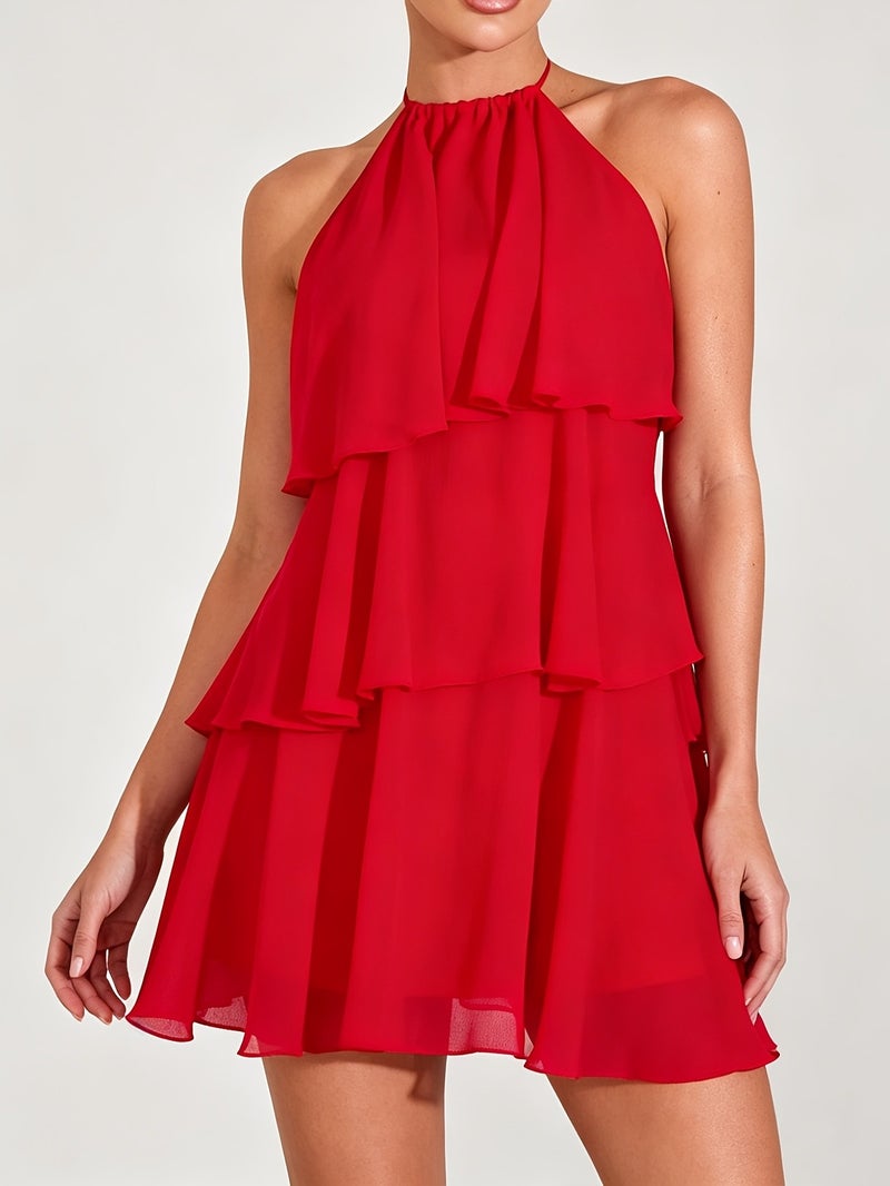 Lotus Leaf Layered Chiffon Mini Dress, Suitable for Daily Wear, Night Out, Nightclubs, Parties, Reunions, Cocktail Parties, Pool Parties, Back to Season, Uniforms, Vacation Dresses, Balle... - Image 3