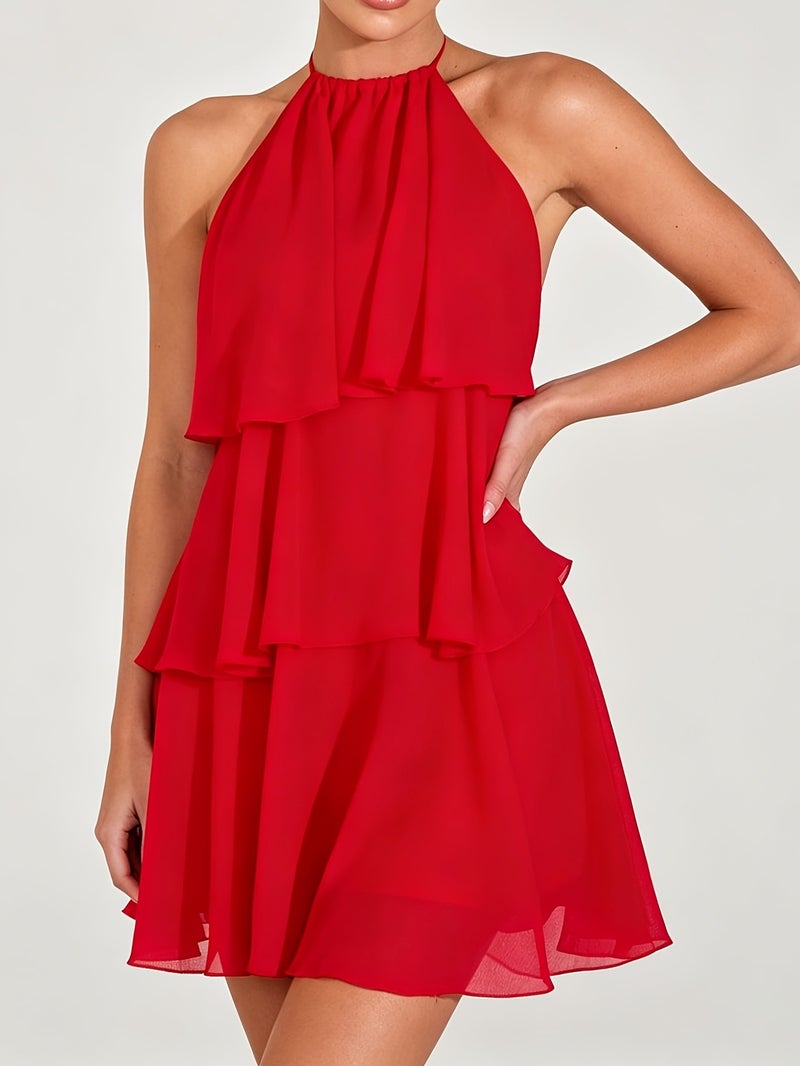 Lotus Leaf Layered Chiffon Mini Dress, Suitable for Daily Wear, Night Out, Nightclubs, Parties, Reunions, Cocktail Parties, Pool Parties, Back to Season, Uniforms, Vacation Dresses, Balle... - Image 5