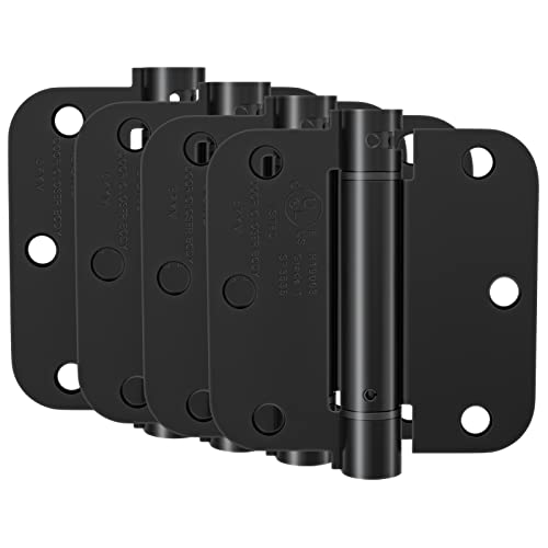 HOSOM Self Closing Door Hinges 3.5 Inch Matte Black Spring Loaded Hinge Adjustable Tension for Interior Door, UL Listed, for Left and Right Hand Door, 5/8'' Radius Corners, 4 Pack - Image 1