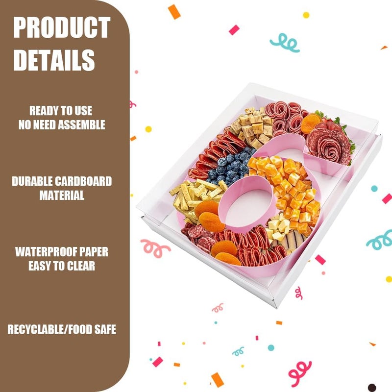 Kafucize 12.5inch Fillable Paper Mache Number Letter Cardboard Cutouts Charcuterie Board Food Sweet Cupcake Tray Party Decorative Box (Number 6&9, Pink) - Image 5