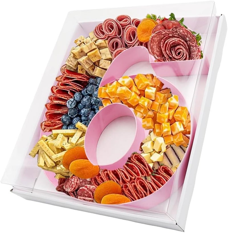 Kafucize 12.5inch Fillable Paper Mache Number Letter Cardboard Cutouts Charcuterie Board Food Sweet Cupcake Tray Party Decorative Box (Number 6&9, Pink) - Image 1