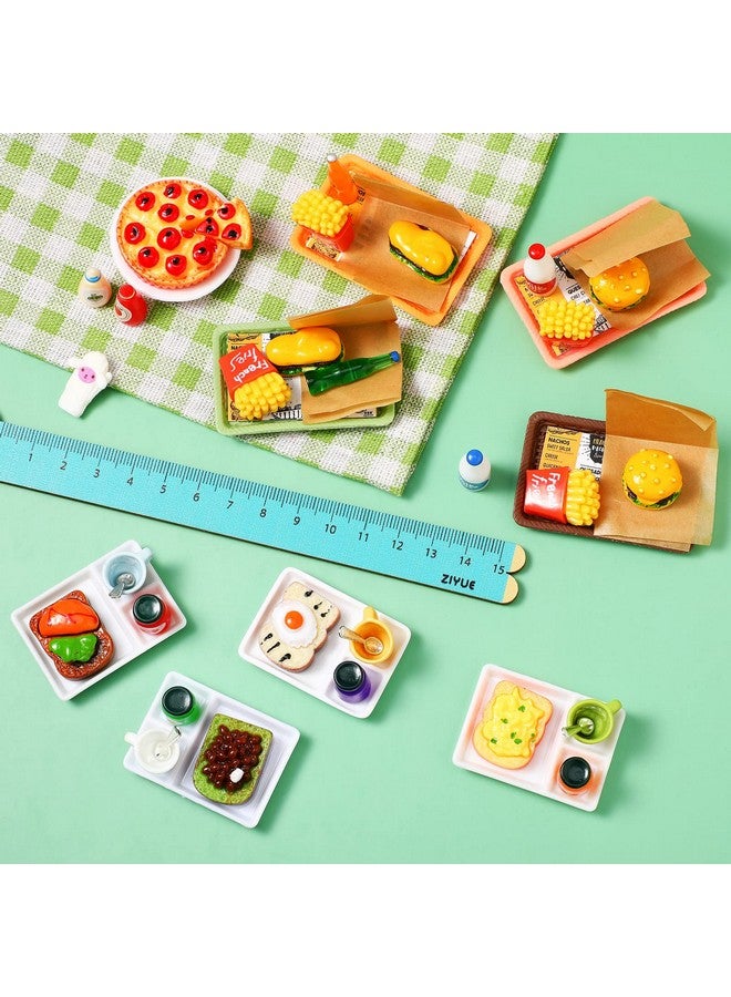 سيفانير مجموعة إكسسوارات طعام سريع مصغرة لبيت الدمية مكونة من 50 قطعة من الراتنج المختلط، مشروب طعام صغير، همبرغر، بطاطس مقلية، عصير، حليب، خبز، مربى، كوب، مطبخ الدمية، طعام تظاهري لبيت الدمية بمقياس 1:12، وزينة تزيين الكيك - Image 2