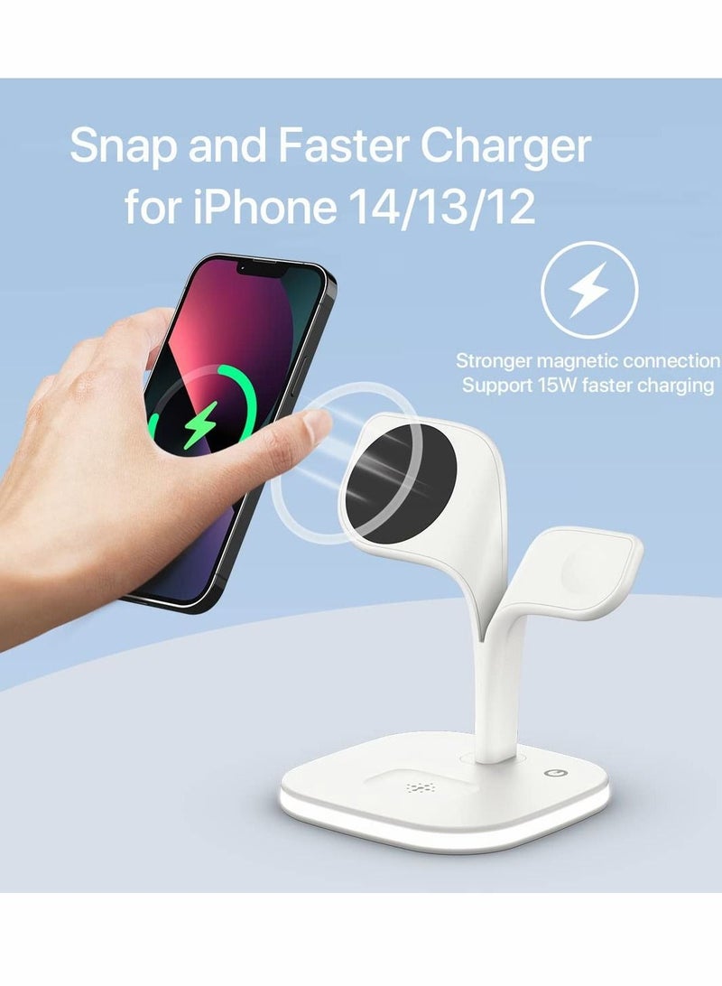 Y&D Magnetic Charging Station, 3 in 1 Faster Mag-Safe Wireless Charger Stand for iPhone 14,13,12 Pro/Max/Mini/Plus, Apple Watch 8/7/6/SE/5/4/3/2 and Aiepods 3/2/Pro/Pro 2 with LED Adapter - Image 2