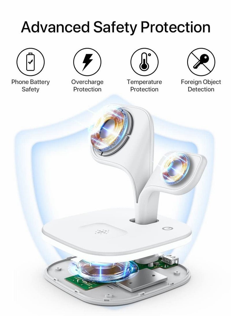 Y&D Magnetic Charging Station, 3 in 1 Faster Mag-Safe Wireless Charger Stand for iPhone 14,13,12 Pro/Max/Mini/Plus, Apple Watch 8/7/6/SE/5/4/3/2 and Aiepods 3/2/Pro/Pro 2 with LED Adapter - Image 5