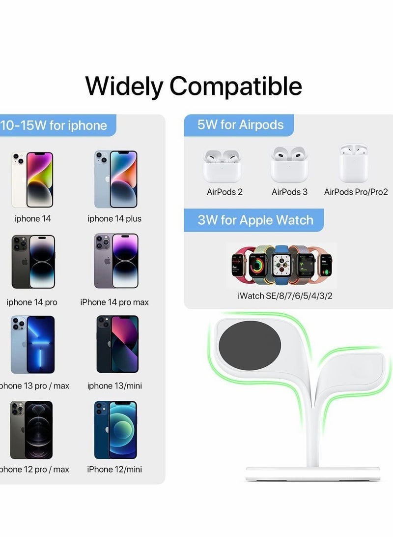 Y&D Magnetic Charging Station, 3 in 1 Faster Mag-Safe Wireless Charger Stand for iPhone 14,13,12 Pro/Max/Mini/Plus, Apple Watch 8/7/6/SE/5/4/3/2 and Aiepods 3/2/Pro/Pro 2 with LED Adapter - Image 3