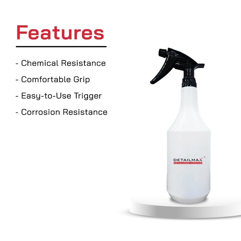 DETAILMAX Spray Bottle 1 Litre Chemical Resistant Brass Tip Heavy Duty Empty Container Bottles Pack of 4 Long Lasting Quality Mist and Jet Spray for Multipurpose use Car Detailing - Image 4