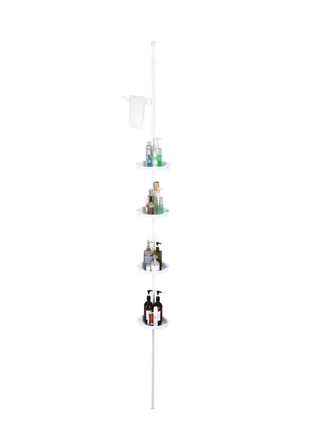 LALFPET Corner Shower Caddy Tension Pole, 101.6''-122'', 4 Tier Shower Shelf, Rust Proof No Drilling Bathroom Organizer with Adjustable Trays, Plastic Bathtub Shelves Shamboo Holder, White - Image 2