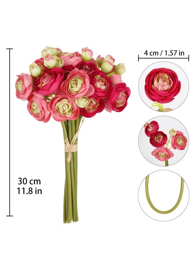 IPOPU Artificial Ranunculus Deep Pink Silk Flowers with Stems 12PCS Mini Fake Flowers for DIY Wedding Bouquet Bridal Shower Decorations Floral Filler Flowers Centerpieces (Shade of Hot Pink) - Image 2