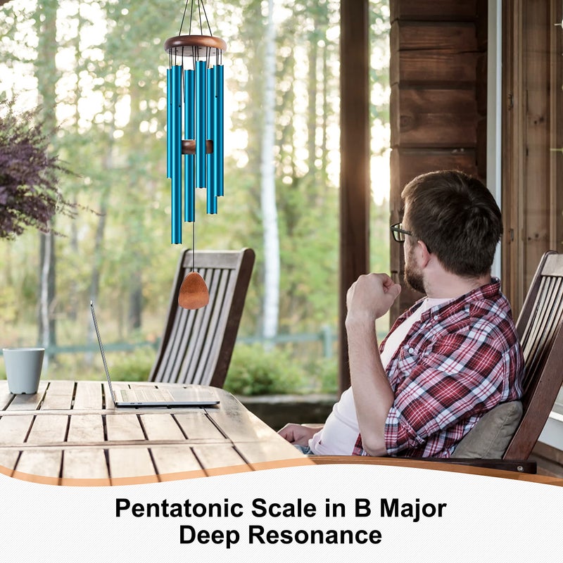 Bursvik Large Aluminium Wind Chimes 37 Inches to Create a Zen Atmosphere Suitable for Outdoor, Garden, Patio Decoration. Classic Wind Chimes with Wind Catcher Suitable as A Gift for Unisex(Blue) - Image 5