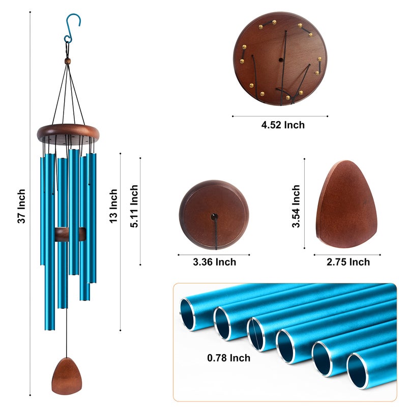 Bursvik Large Aluminium Wind Chimes 37 Inches to Create a Zen Atmosphere Suitable for Outdoor, Garden, Patio Decoration. Classic Wind Chimes with Wind Catcher Suitable as A Gift for Unisex(Blue) - Image 3