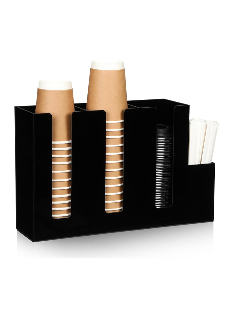 TPGP 4 Compartments Acrylic Coffee Cup and Lid Storage Organizer Holder Disposable Coffee Cup Dispenser Paper Cup Organizer Plastic Cup and Lid Holder for Kitchen Coffee Bar Shop Party Supply (Black) - Image 1