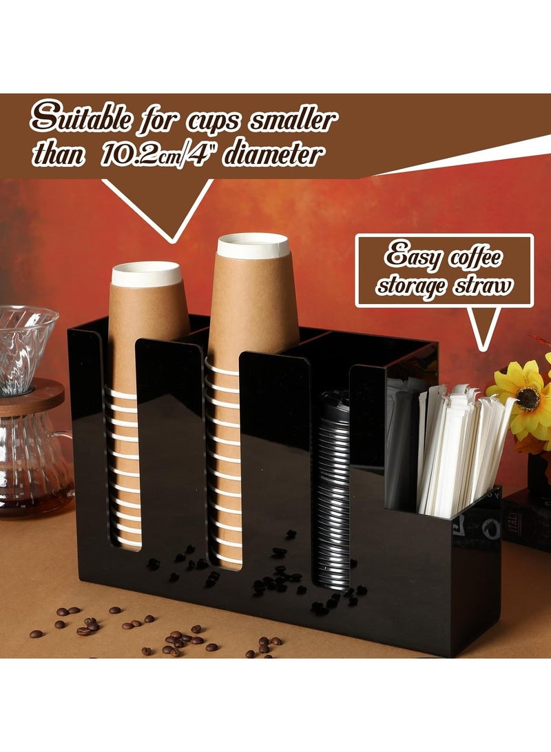 TPGP 4 Compartments Acrylic Coffee Cup and Lid Storage Organizer Holder Disposable Coffee Cup Dispenser Paper Cup Organizer Plastic Cup and Lid Holder for Kitchen Coffee Bar Shop Party Supply (Black) - Image 3