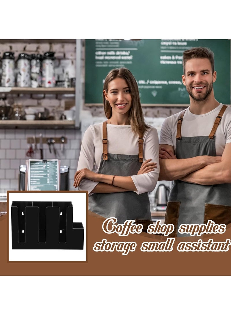 TPGP 4 Compartments Acrylic Coffee Cup and Lid Storage Organizer Holder Disposable Coffee Cup Dispenser Paper Cup Organizer Plastic Cup and Lid Holder for Kitchen Coffee Bar Shop Party Supply (Black) - Image 4