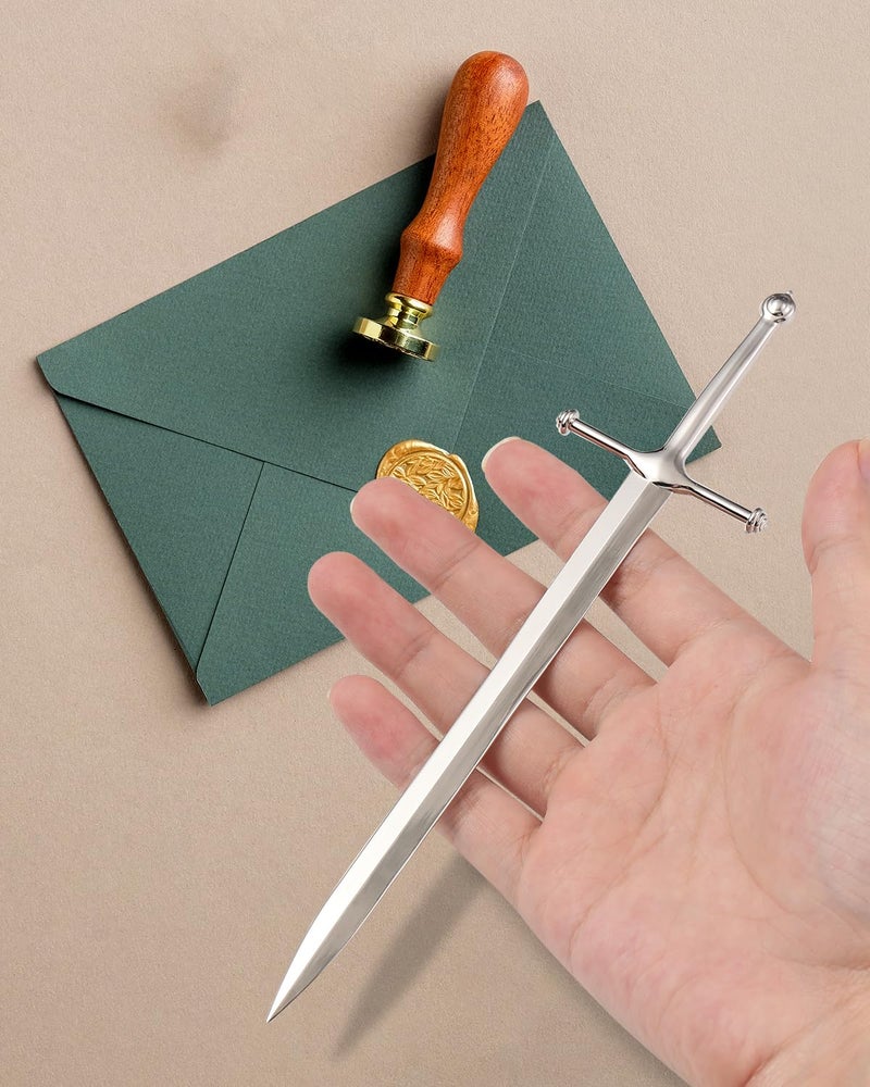 HERSAUL Letter Opener Envelope Slitter Mail Opener Tool Sword Letter Opener Vintage Decorative Letter Opener Knife Desks Decoration Silver Ergonomic Grip Handle Office Mail Supplies - Image 5