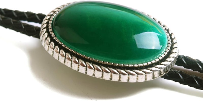 Moranse Bolo Tie With Emerald Blue and Black or More Colors Stone Celtic Style Genuine and Cowhide Rope - Image 5
