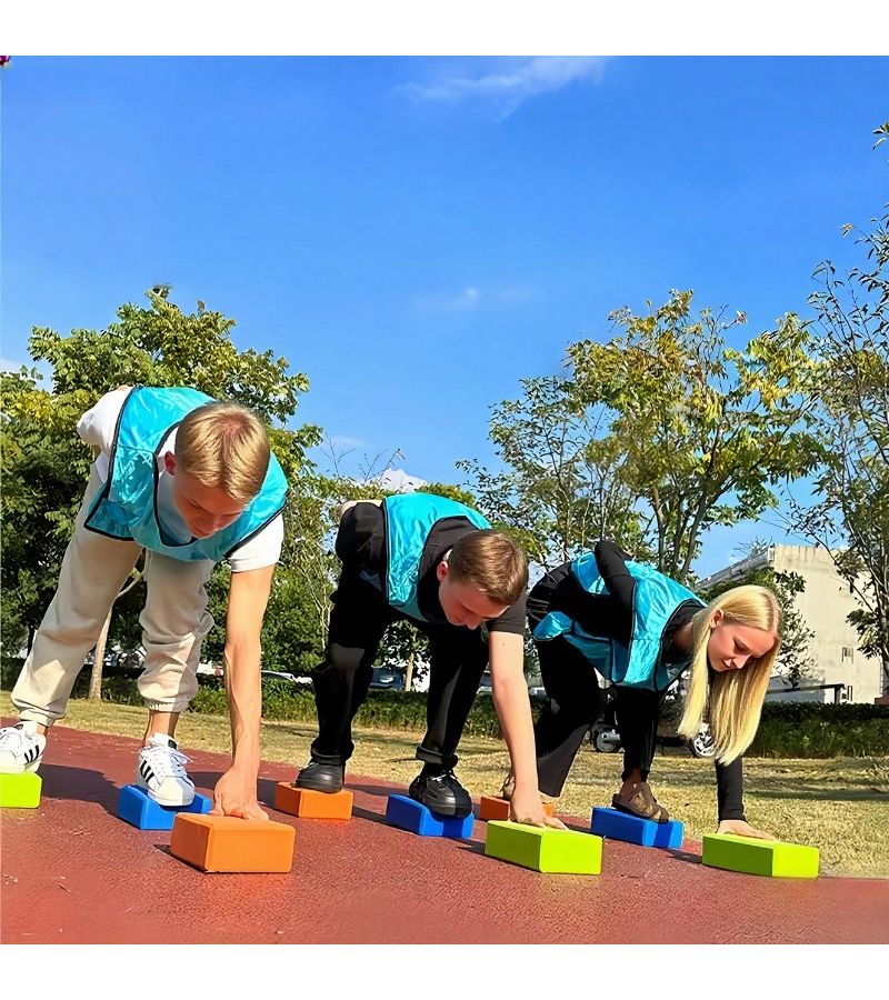 Team Cooperation Relay Block Game With Non Slip Base Color Coded Pvc Blocks For Indoor And Outdoor Parties Corporate Events And Team Building Activities Random Color 3 Piece Set - Image 4