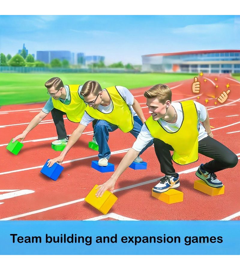 Team Cooperation Relay Block Game With Non Slip Base Color Coded Pvc Blocks For Indoor And Outdoor Parties Corporate Events And Team Building Activities Random Color 3 Piece Set - Image 3