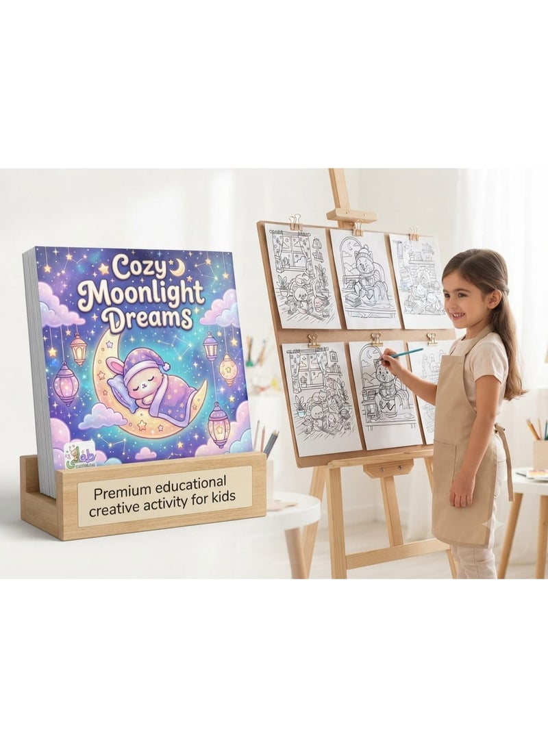 كوزي Cozy Moonlight Dreams Coloring Book for Kids, Girls & Creative Coloring Lovers, Premium Dreamy Night-Themed Coloring Activity Book Featuring a Sleeping Character on a Crescent Moon, Magical Stars, Clouds, Hanging Lanterns, Night Sky Details and Whimsical Dream Scenes Cute Coloring Book, Kids Coloring Book, Moon Coloring Book, Stars Coloring, Dream Coloring, Dreamy Coloring Book, Night Sky Coloring, Magical Coloring Activity, Creative Art Activity, Drawing & Coloring Book, Kids Art & Craft, Screen-Free Activity, Relaxing Coloring, Imaginative Art, Whimsical Illustrations - Image 4