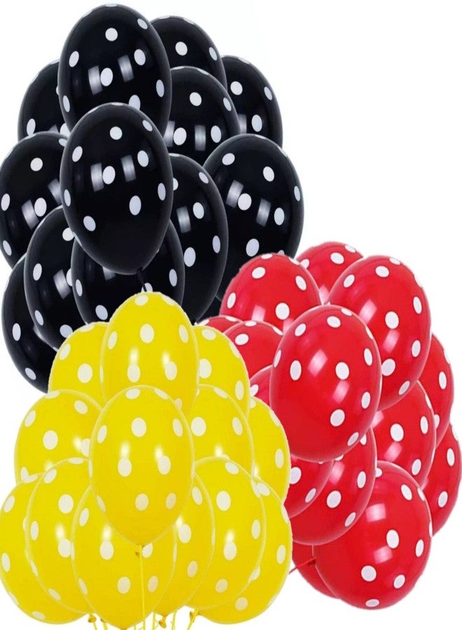 DUL DUL Black 10 Red 10 Yellow 10 Polka dot balloons for birthday decoration 30 Pcs-pack of Theme Party Balloon (30, BLACK+RED+YELLOW POLKA DOT) - Image 1