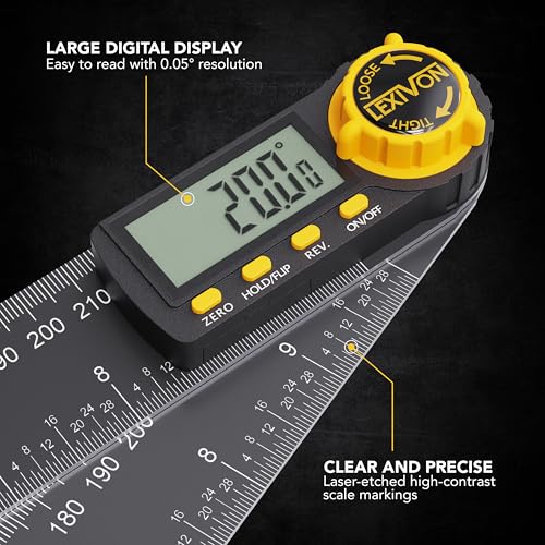 LEXIVON Aluminum Digital Angle Finder Gauge 10inch250mm MultiPurpose Protractor Includes XL Display and Rugged Zippered Pouch LXDAF10 - Image 3