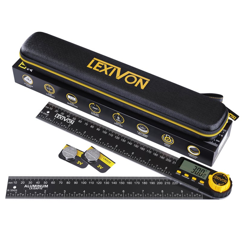 LEXIVON Aluminum Digital Angle Finder Gauge 10inch250mm MultiPurpose Protractor Includes XL Display and Rugged Zippered Pouch LXDAF10 - Image 2