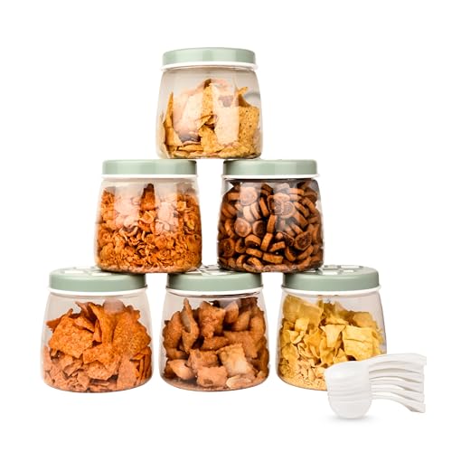 FLAIR Cubics Airtight Food Storage Containers Set of 6 (1000ml each) with Spoon - Green, BPA-Free, Transparent, Durable & Space-Saving Jars for Kitchen, Pantry, Snacks, Grains & More - Image 1