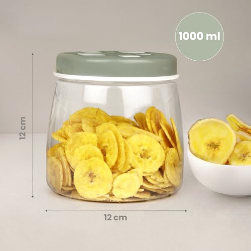 FLAIR Cubics Airtight Food Storage Containers Set of 6 (1000ml each) with Spoon - Green, BPA-Free, Transparent, Durable & Space-Saving Jars for Kitchen, Pantry, Snacks, Grains & More - Image 2