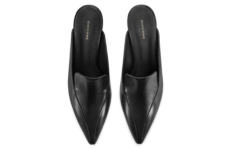 7or9 New Moon, Black Logo Slim Heel High Heels 3.5cm Women's Black - Image 4