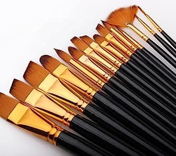 GOODIEBOX Art Brush Set for Artists, Painting Brushes Set of 12 Professional Round Pointed Tip Nylon Hair Artist Acrylic Paint Brush for Acrylic/Water Colour/Oil Painting