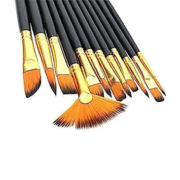 GOODIEBOX مجموعة فرش الرسم GOODIEBOX للفنانين، مجموعة فرش الرسم 12 فرشاة احترافية ذات رأس مدبب من شعر النايلون لفرشاة الطلاء الأكريليكي/المائي/الزيتية - Image 3