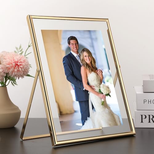 GorYeeFine Gold 8x10 Floating Picture Frame Fits(5x7'',6x8&7x9) Photos Adjustable TabletopShelf Display Premium Gift picture frame 5x7'' for Wedding,Thanksgiving,Christmas Home & Office Decor - Image 2