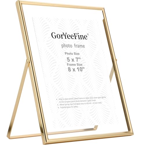 GorYeeFine Gold 8x10 Floating Picture Frame Fits(5x7'',6x8&7x9) Photos Adjustable TabletopShelf Display Premium Gift picture frame 5x7'' for Wedding,Thanksgiving,Christmas Home & Office Decor - Image 1