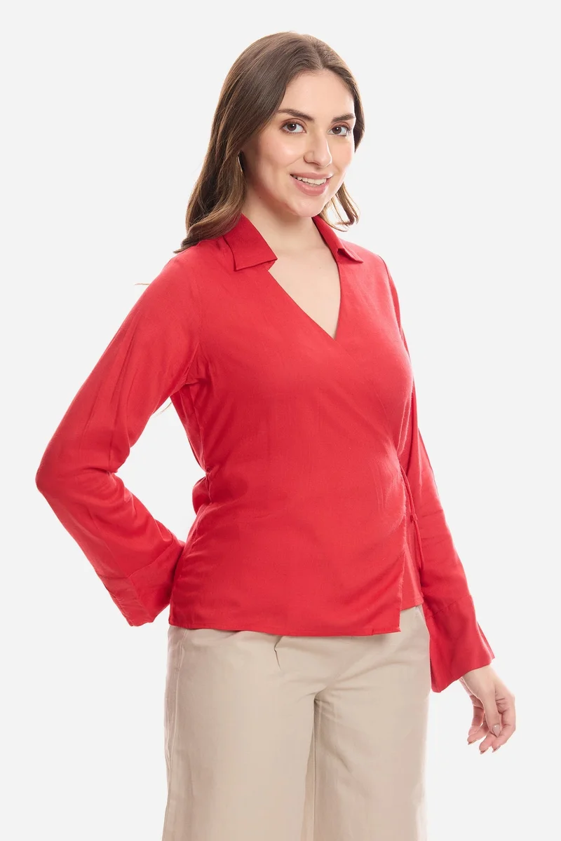 فيرجيو Solid Viscose Wrap Tie-Up Top for Women