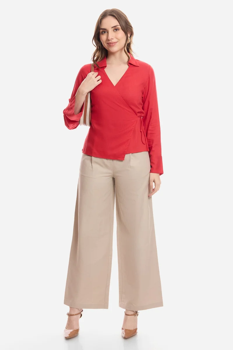 فيرجيو Solid Viscose Wrap Tie-Up Top for Women