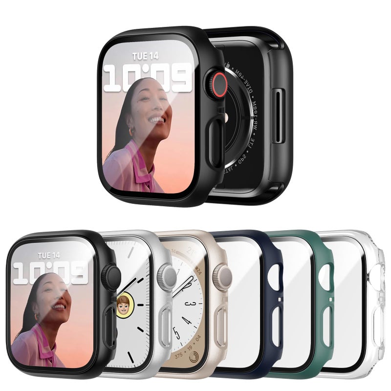 JERXUN 6 Pack Case with Tempered Glass Screen Protector for Apple Watch Series 3 Series 2 Series 1 38mm, Ultra-Thin Scratch Resistant Full Protective Hard PC Bumper Cover for iWatch 38mm Accessories - Image 1
