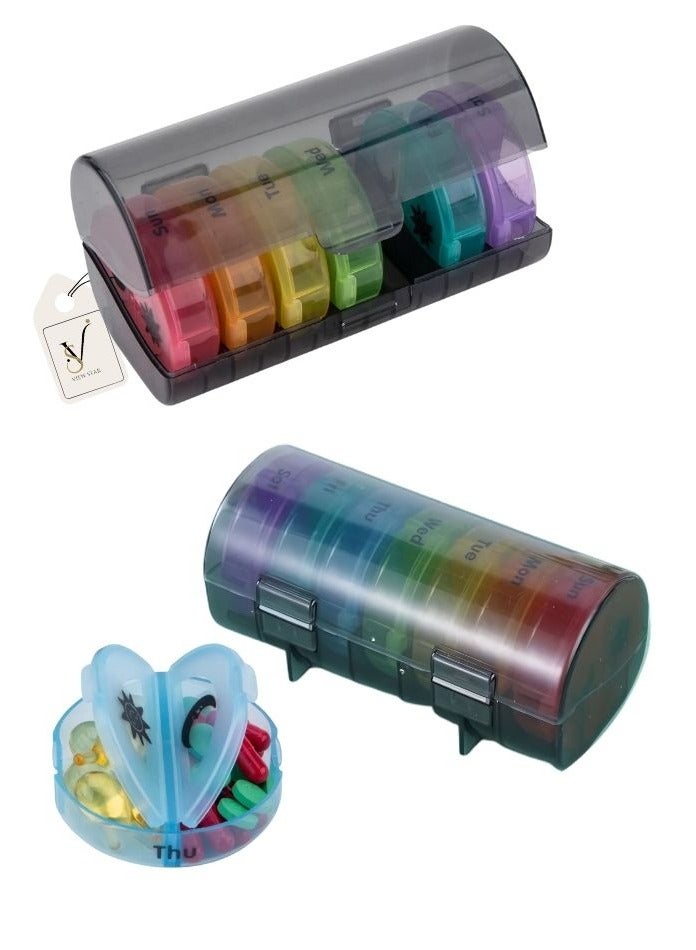 فيوستار منظم حبوب الدواء الأسبوعي من Viewstar، حجرات مرمزة بالألوان، حاويتان، 7 أيام مرتين في اليوم، حافظات حبوب يومية كبيرة للحبوب/الفيتامينات/زيت السمك/المكملات الغذائية - Image 1