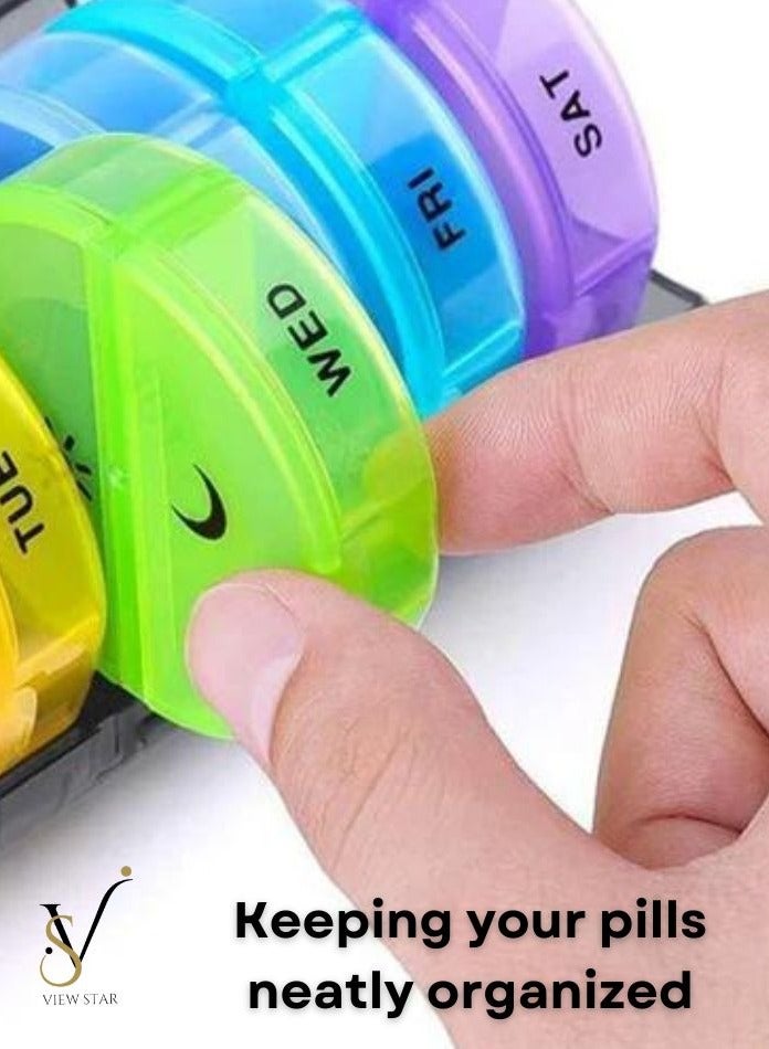 فيوستار منظم حبوب الدواء الأسبوعي من Viewstar، حجرات مرمزة بالألوان، حاويتان، 7 أيام مرتين في اليوم، حافظات حبوب يومية كبيرة للحبوب/الفيتامينات/زيت السمك/المكملات الغذائية - Image 2