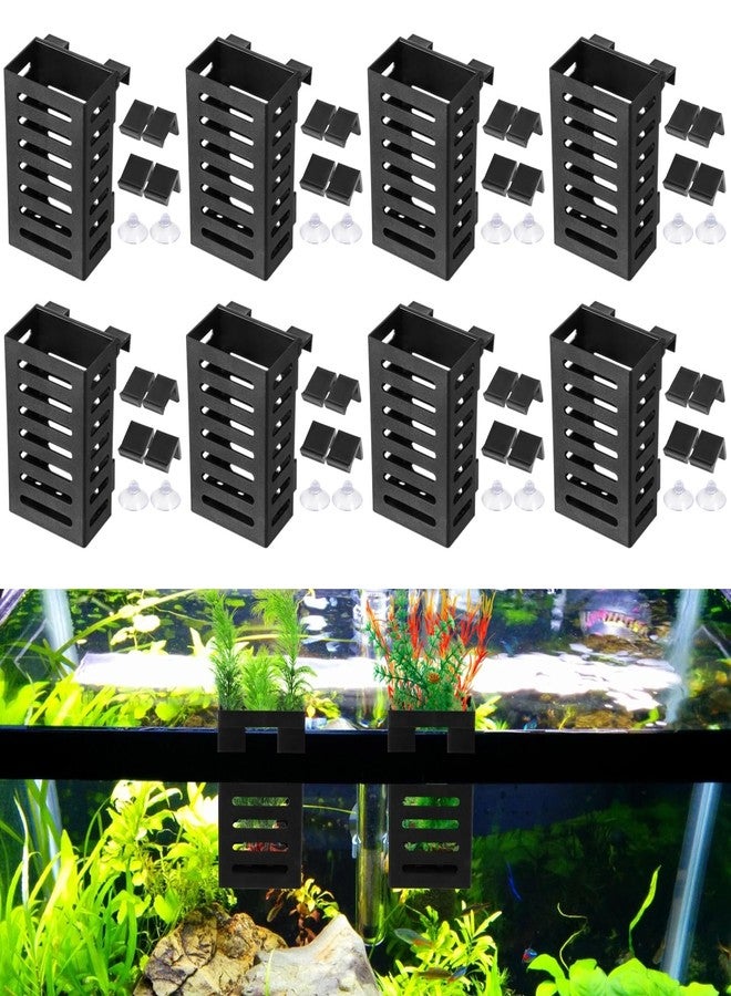 Lnrueg 8 Pack Aquarium Plant Holder with Hooks and Suction Cups, Hanging Rimmed Tank Plant Pot Aquarium Planter Cups, Aquatic Planter Cups for Fish Tank Aquaponic Aquascape Decoration - Image 1