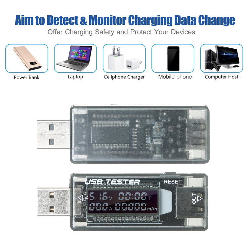 مكشف USB 3 في 1، جهاز اختبار USB متعدد الوظائف، مقياس متعدد الوظائف لمراقبة الجهد والتيار والقدرة، مقياس جهد، مقياس تيار، شاشة عرض LCD - Image 5