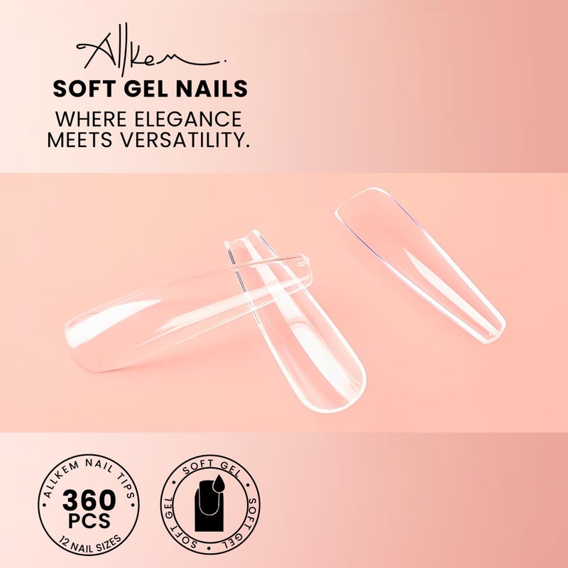 Allkem Soft Gel Nail Tips - 360 pcs XXL Ballerina Nail Extensions Kit - 12 Sizes Extra Extra Long Full Cover Nails - Clear (360 Pieces) - Image 5