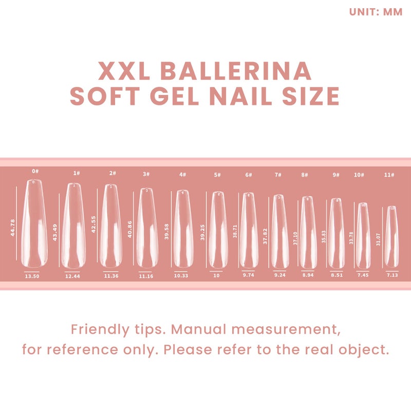 Allkem Soft Gel Nail Tips - 360 pcs XXL Ballerina Nail Extensions Kit - 12 Sizes Extra Extra Long Full Cover Nails - Clear (360 Pieces) - Image 3