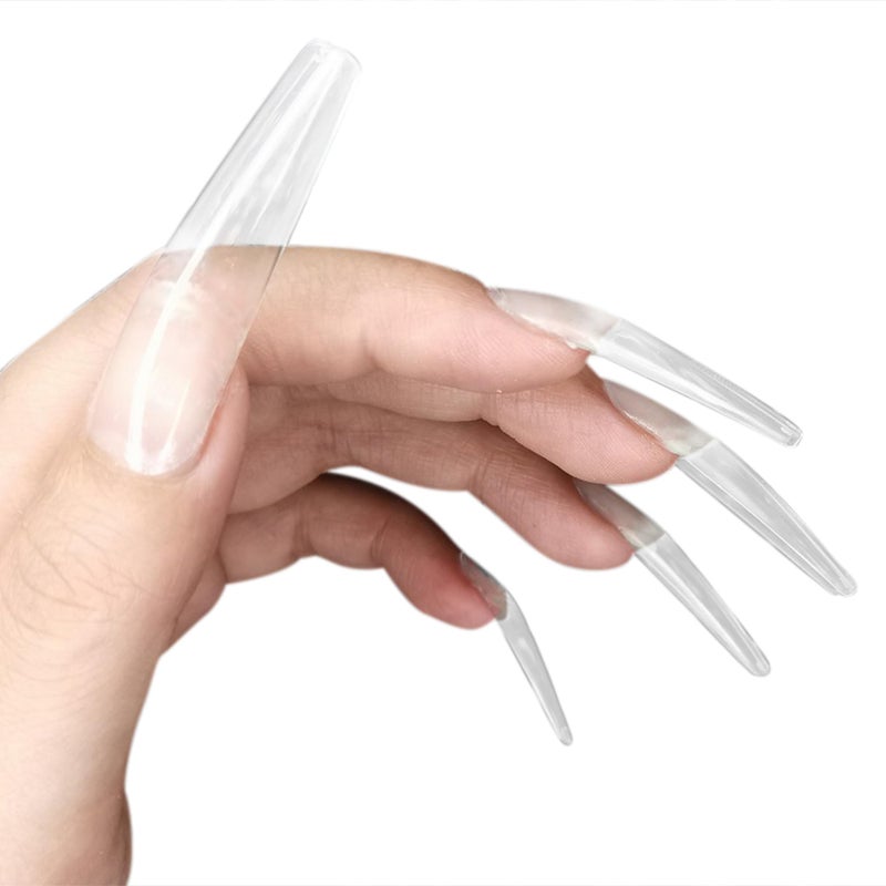 Allkem Soft Gel Nail Tips - 360 pcs XXL Ballerina Nail Extensions Kit - 12 Sizes Extra Extra Long Full Cover Nails - Clear (360 Pieces) - Image 4