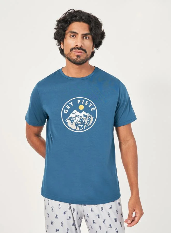 Styli Graphic Print T-Shirt & Printed Pyjama Set