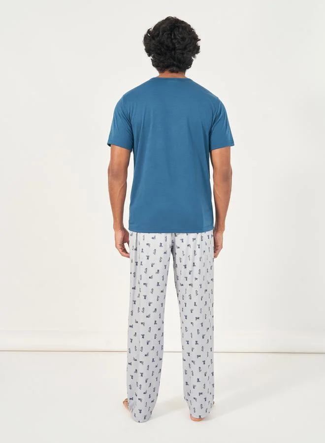 Styli Graphic Print T-Shirt & Printed Pyjama Set