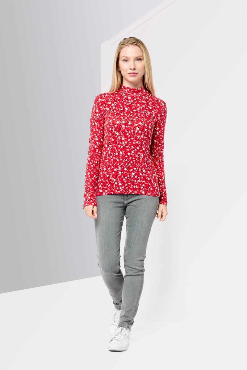 Scotch & Soda Women Mock Neck Long Sleeve Floral Print Blouse, Multicolor  - Image 2